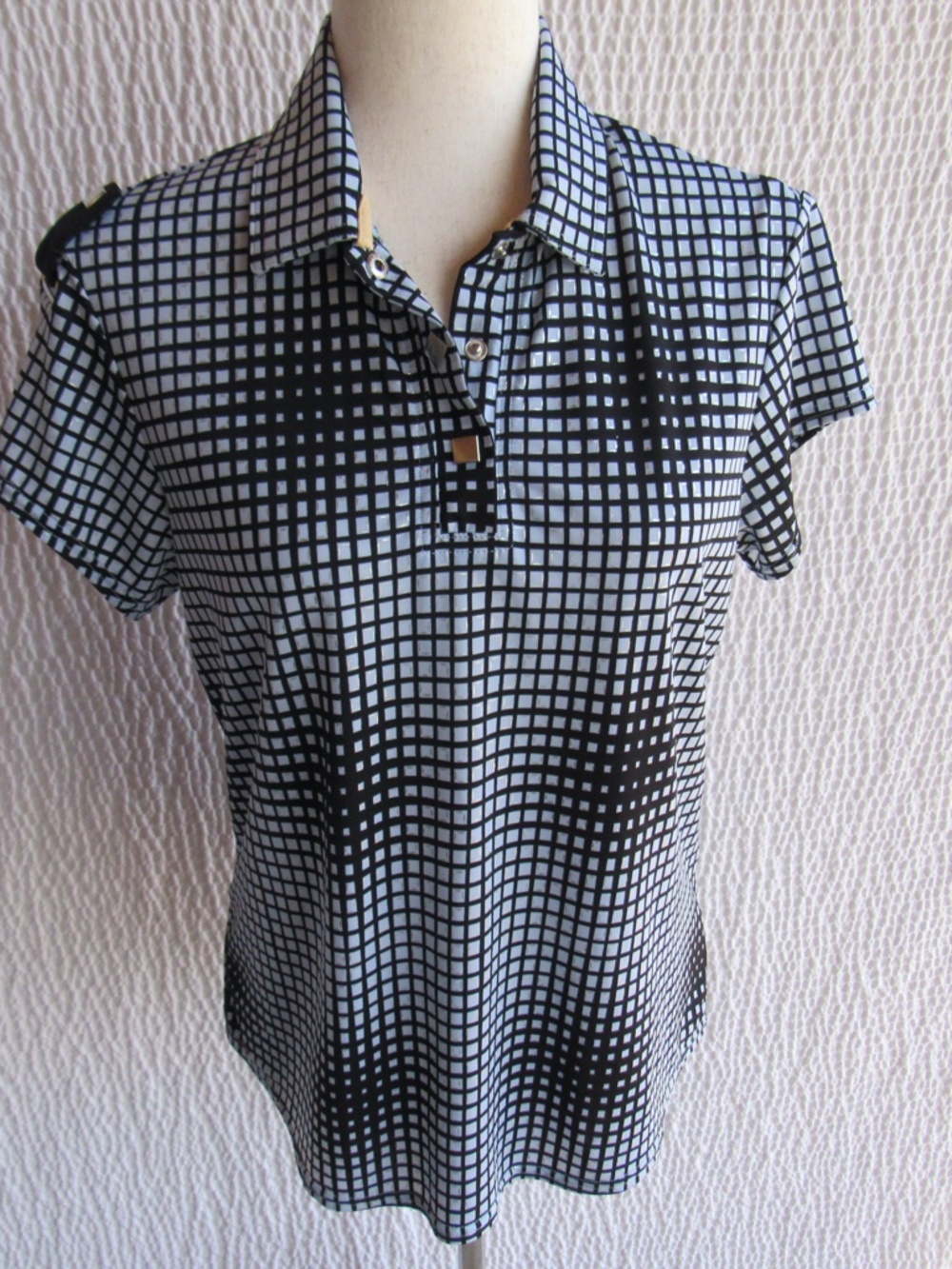 Jamie Sadock Black Silver Check Polo Shirt Short Sleeve Golf Medium Hong Kong